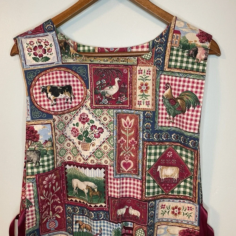 Handmade Reversible Cobbler Apron Farm Themed Homestead Trad‎ Wife